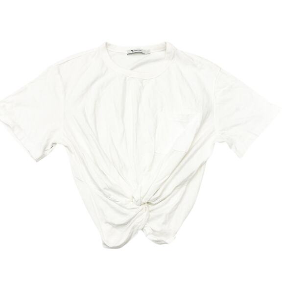 Alexander Wang White Twist Knot Cropped Short Sleeve Tee Shirt Size Small - Picture 1 of 4